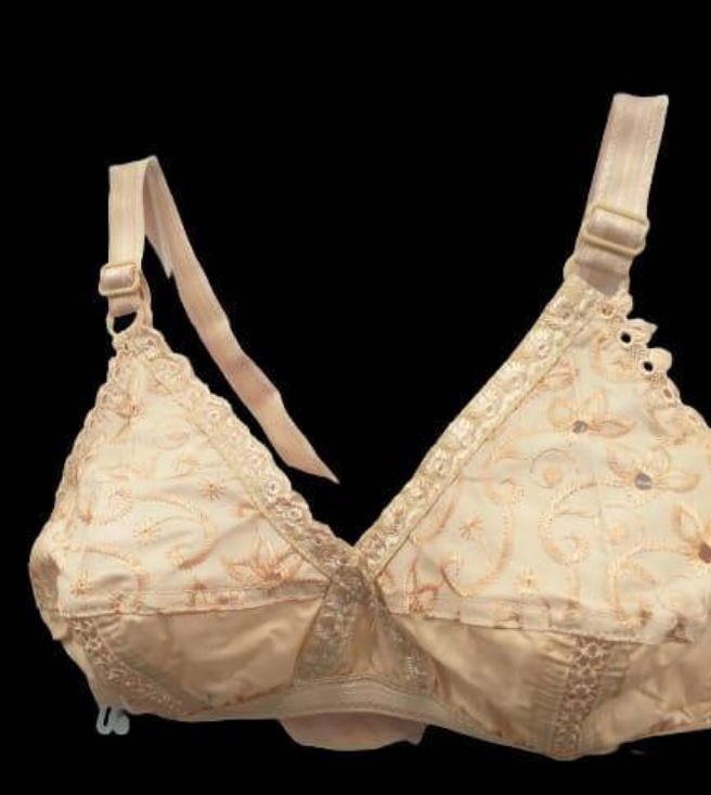 Cotton embroidered Bra, Beige